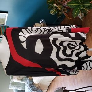 Joseph Ribkoff geometric tunic. XL. Black, white and red print.